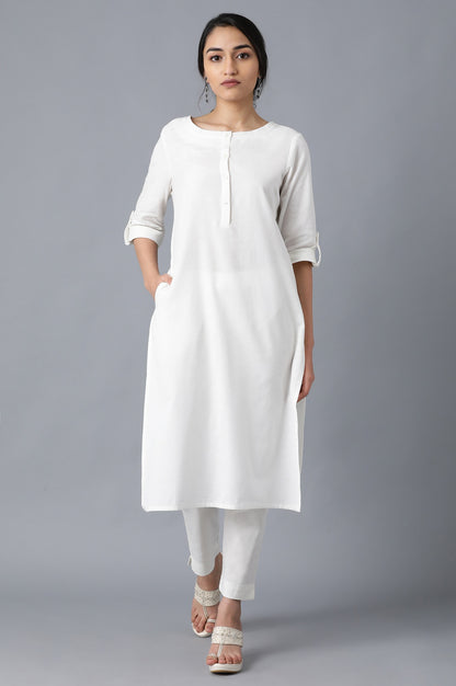 Ecru Round Neck Solid kurta