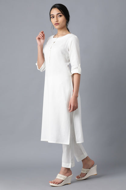 Ecru Round Neck Solid kurta