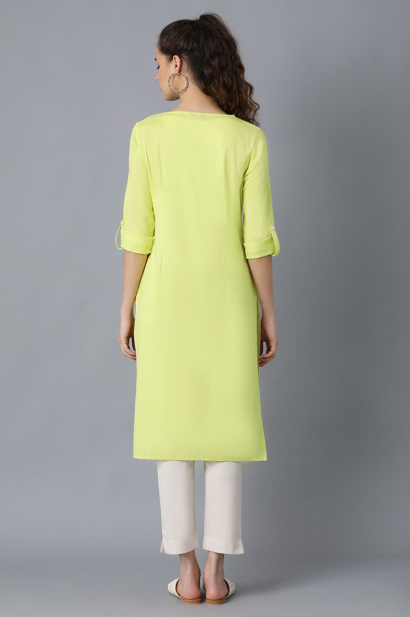 Yellow Round Neck Solid Kurta - wforwoman