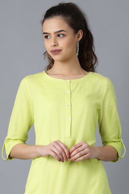 Yellow Round Neck Solid Kurta - wforwoman