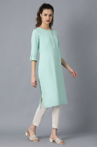 Green Round Neck Solid kurta