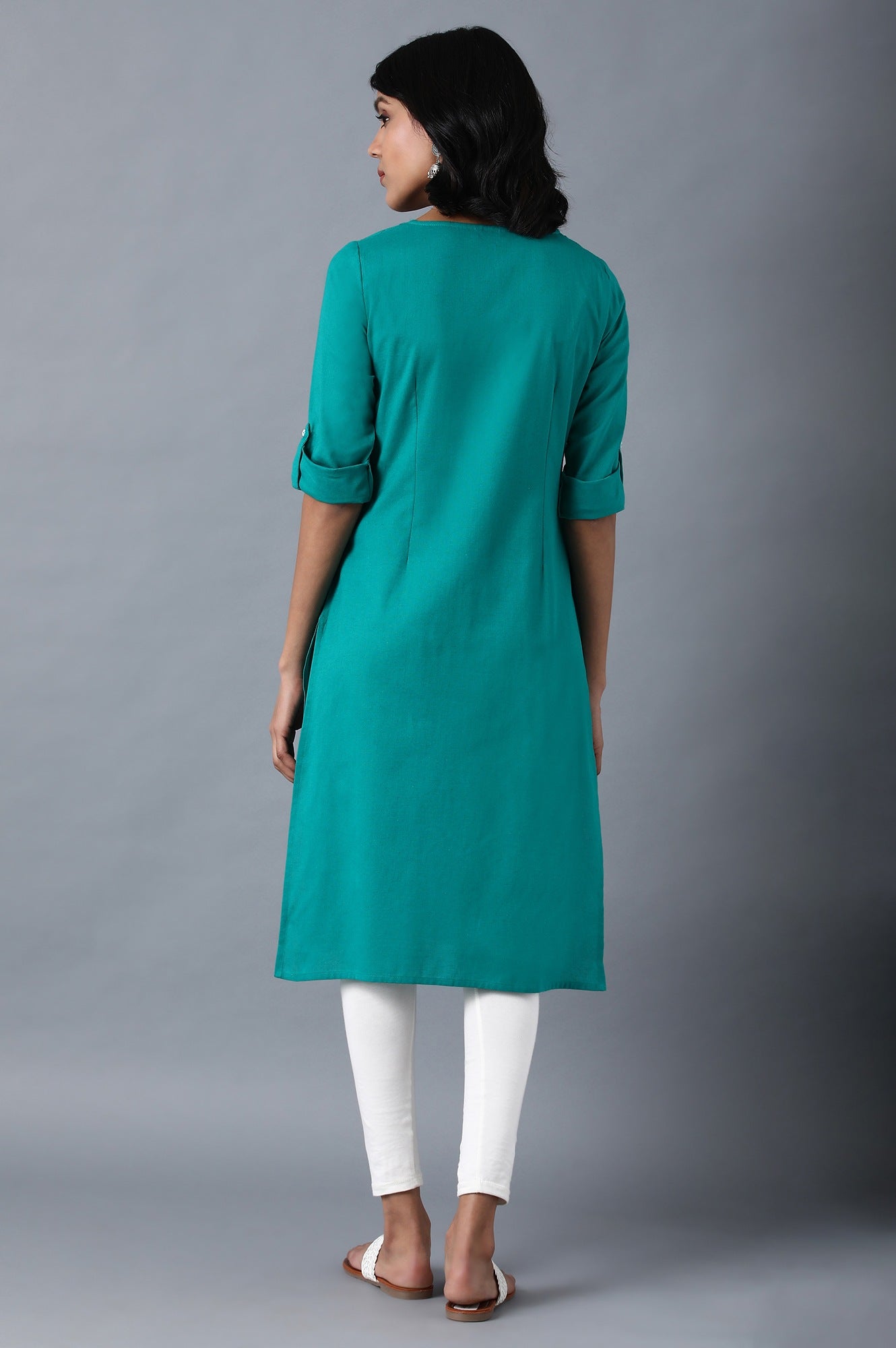 Green Round Neck Solid kurta