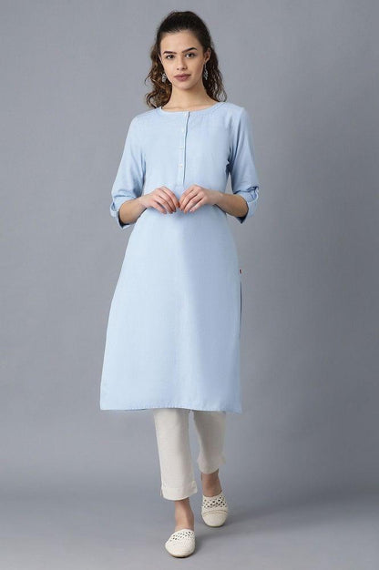 Blue Round Neck Solid kurta - wforwoman