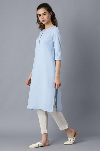 Blue Round Neck Solid kurta - wforwoman