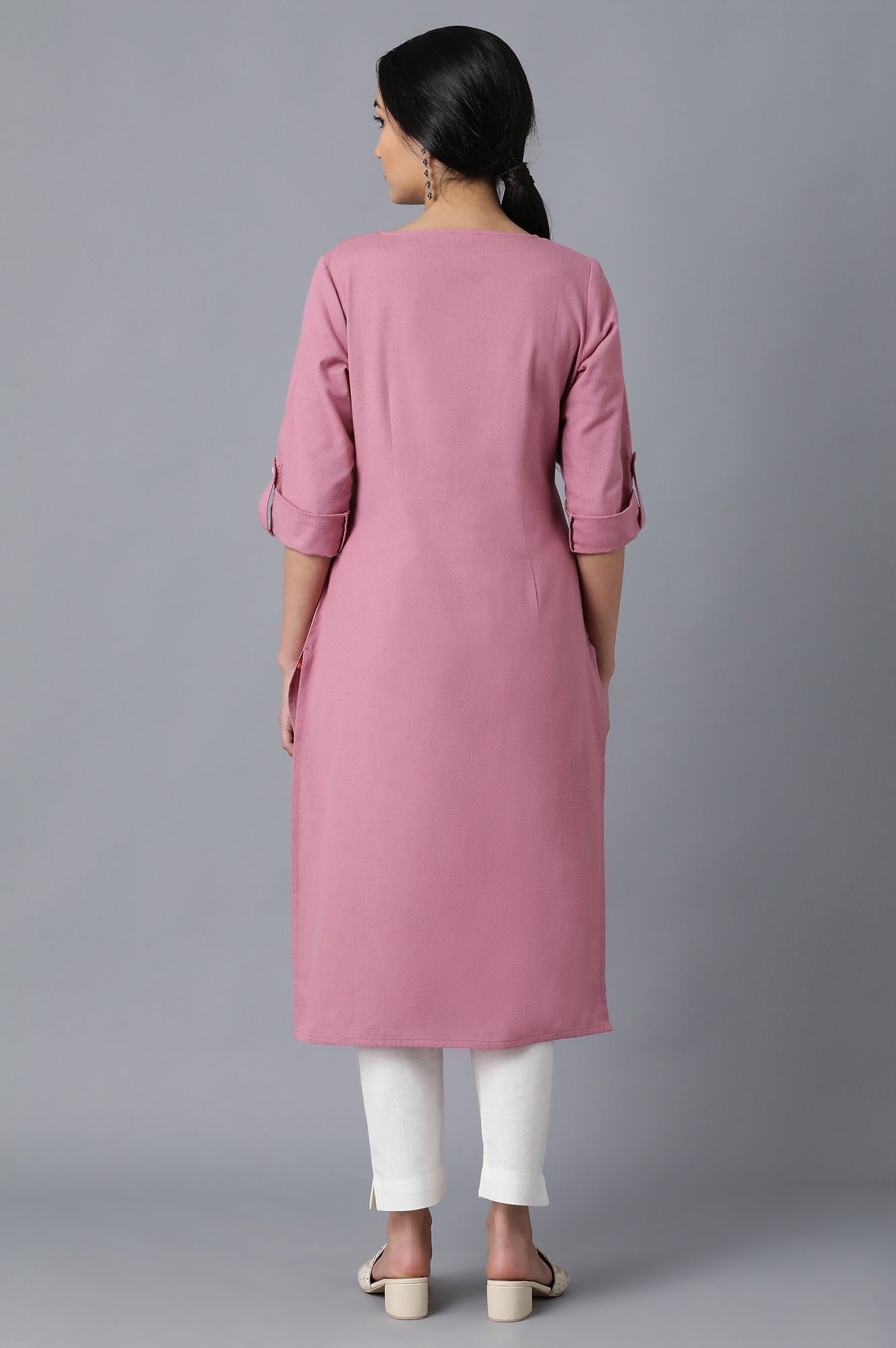 Mauve Round Neck Solid kurta