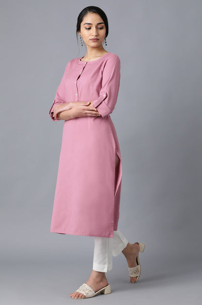 Mauve Round Neck Solid kurta