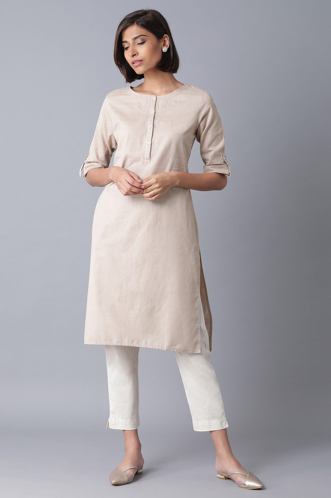 Ecru Classic Straight kurta - wforwoman