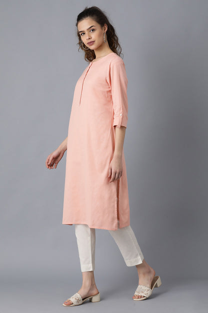 Peach Round Neck Solid kurta