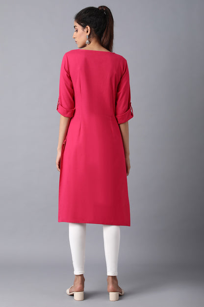 Pink Round Neck Solid kurta