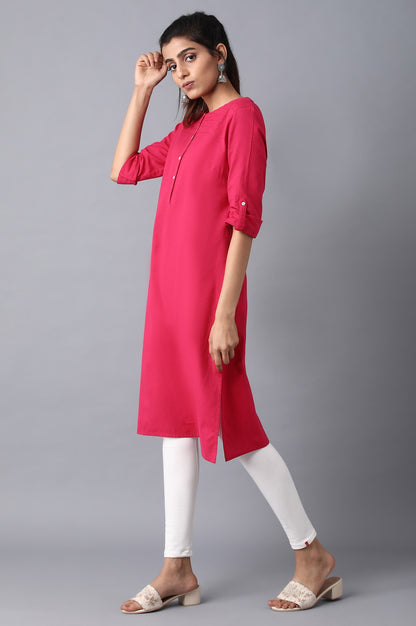 Pink Round Neck Solid kurta