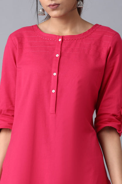 Pink Round Neck Solid kurta