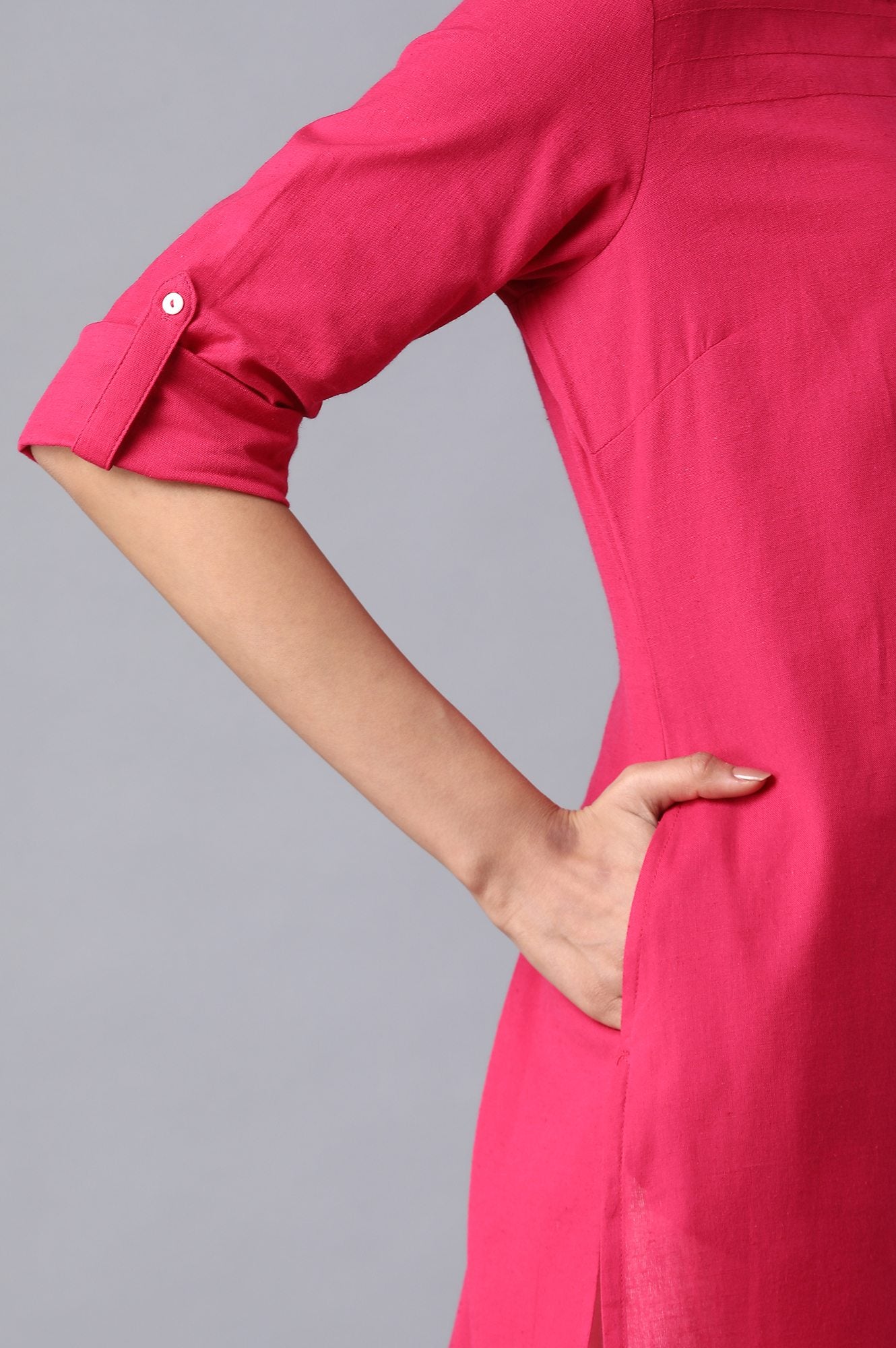 Pink Round Neck Solid kurta