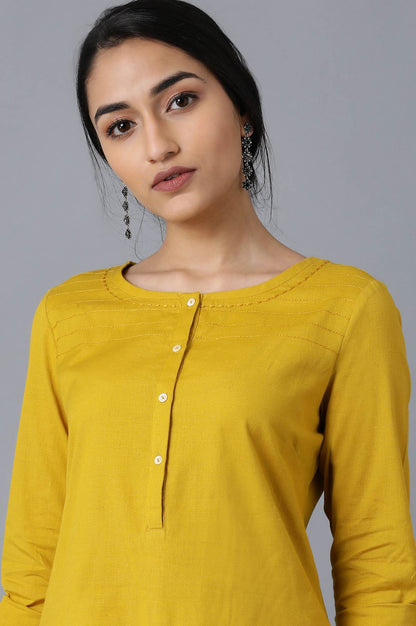 Yellow Round Neck Solid kurta