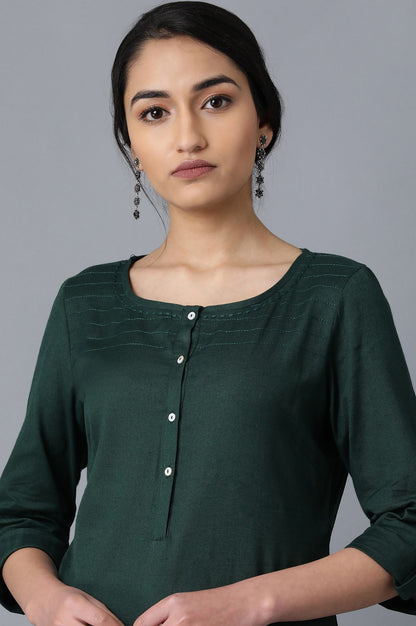 Green Round Neck Solid kurta