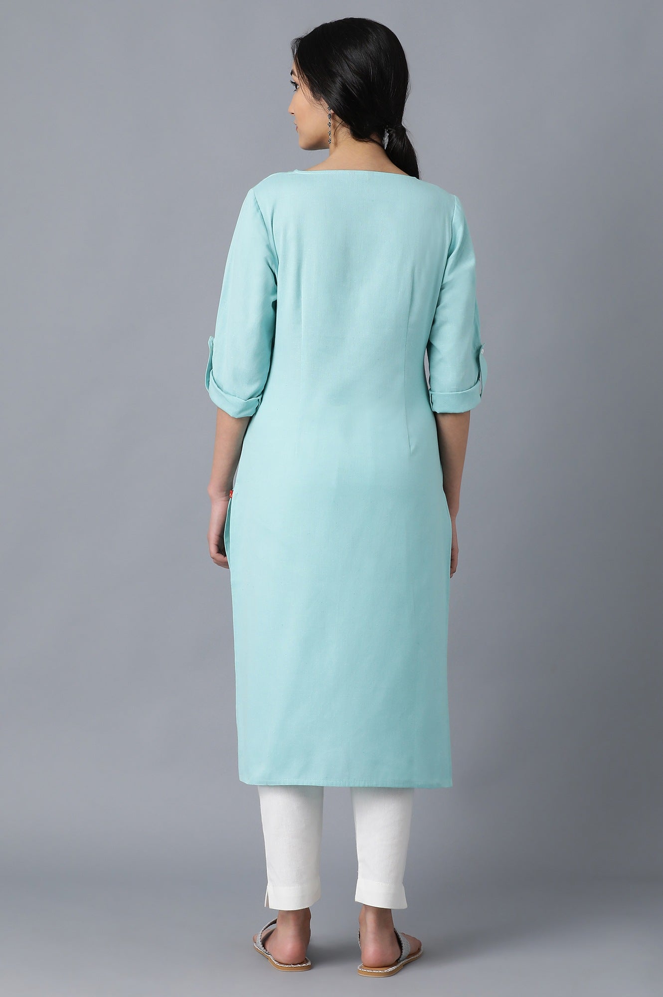 Blue Round Neck Solid kurta