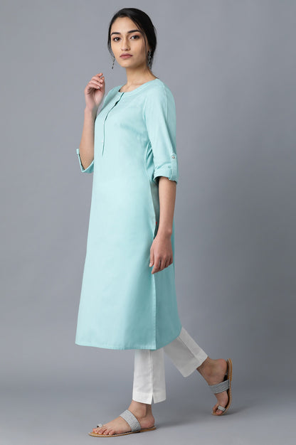 Blue Round Neck Solid kurta