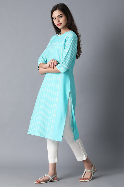 Turquoise Round Neck Printed kurta