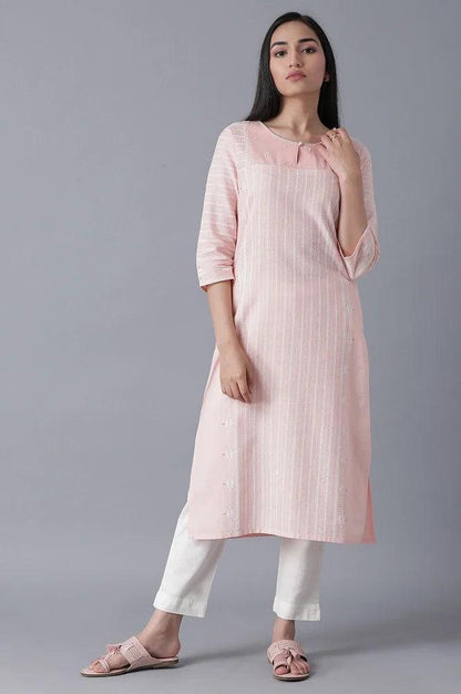 Light Pink Placement Print kurta - wforwoman