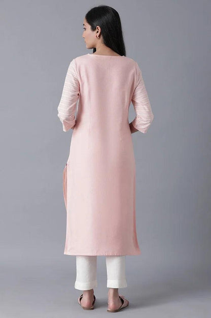 Light Pink Placement Print kurta - wforwoman