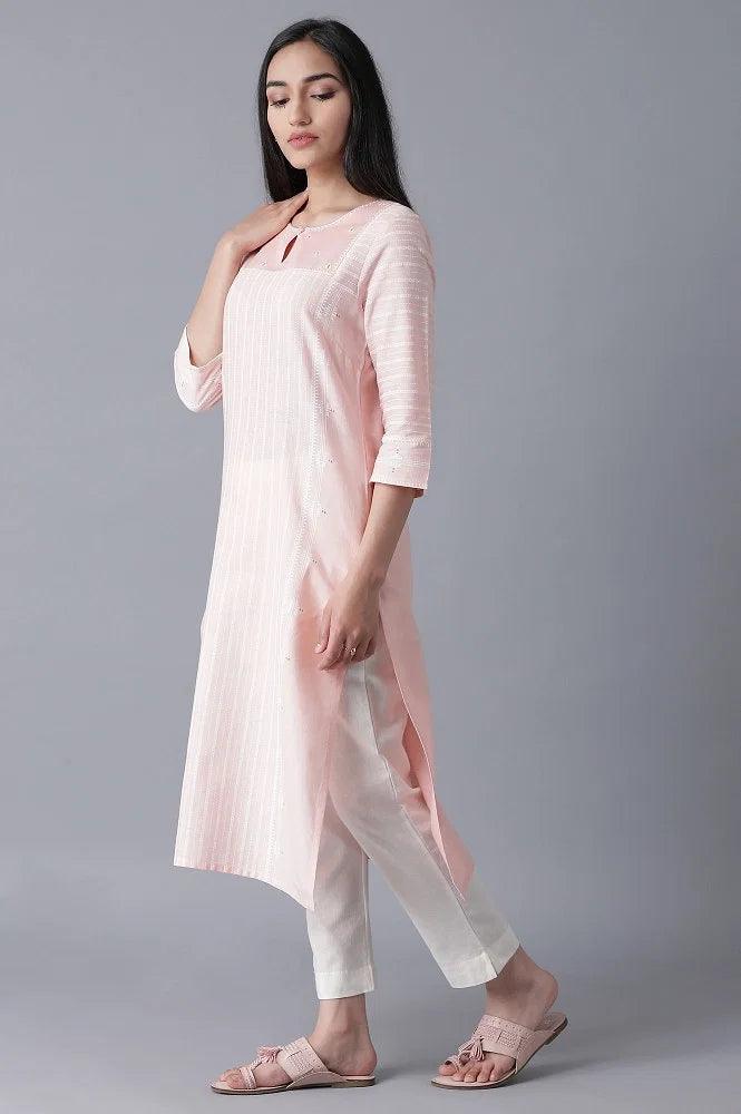 Light Pink Placement Print kurta - wforwoman