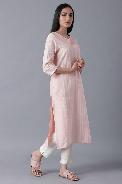 Light Pink Placement Print kurta - wforwoman