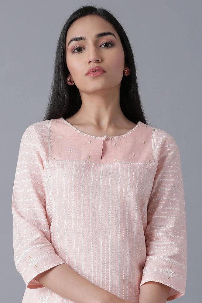 Light Pink Placement Print kurta - wforwoman