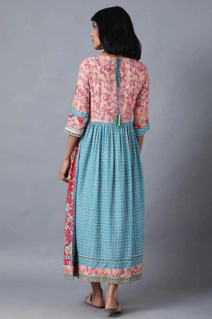 Light Pink Printed Gathered Dress - wforwoman