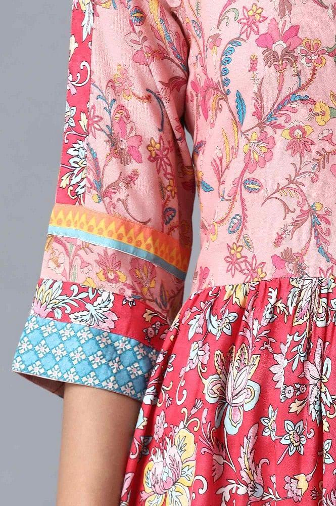 Light Pink Printed Gathered Dress - wforwoman