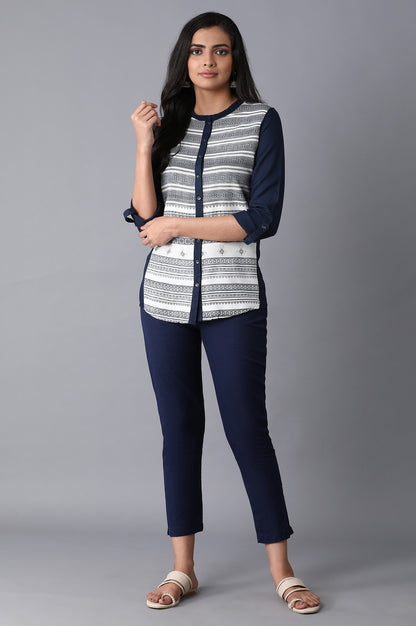 Navy Blue Printed Shirt Top