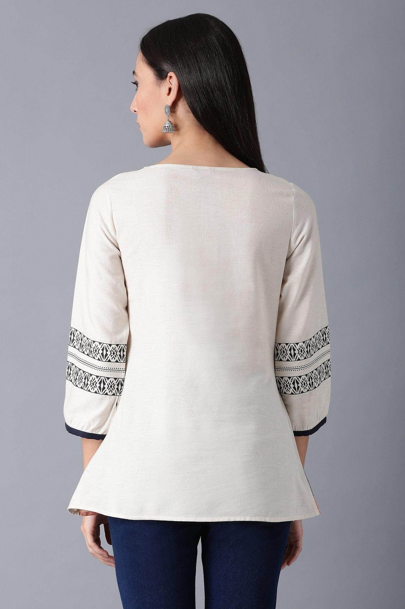 Beige Round Neck Printed Top - wforwoman