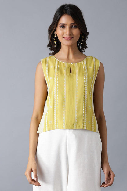 Yellow Printed Sleeveless Crop Top - wforwoman