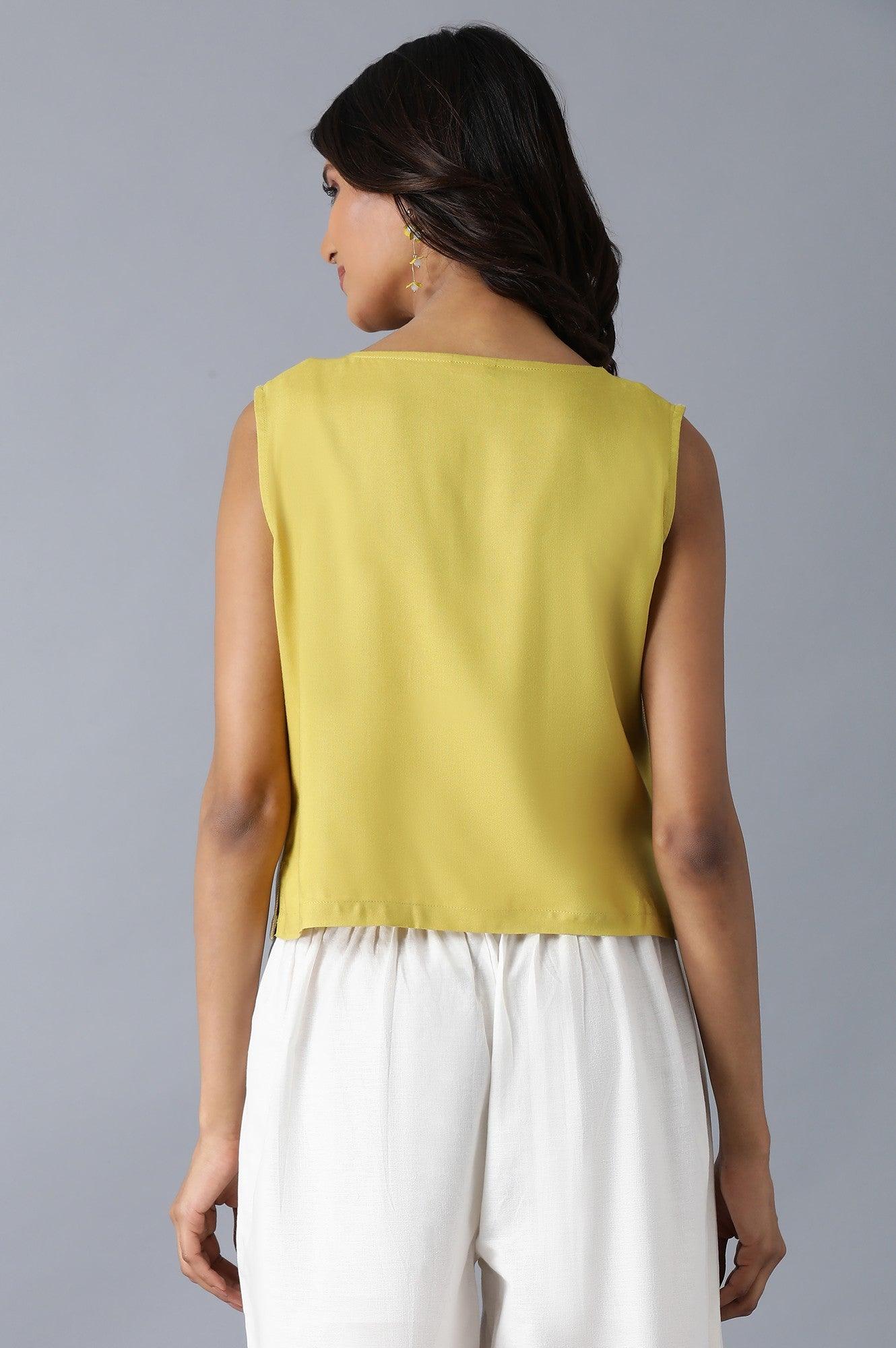 Yellow Printed Sleeveless Crop Top - wforwoman