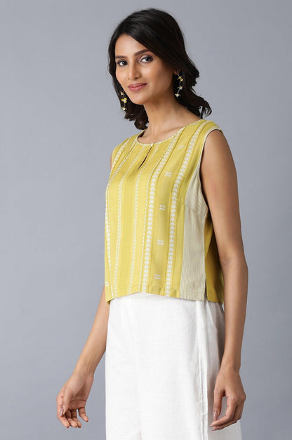 Yellow Printed Sleeveless Crop Top - wforwoman