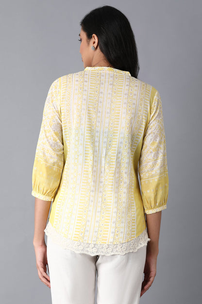 Yellow &amp; Ecru Printed Top