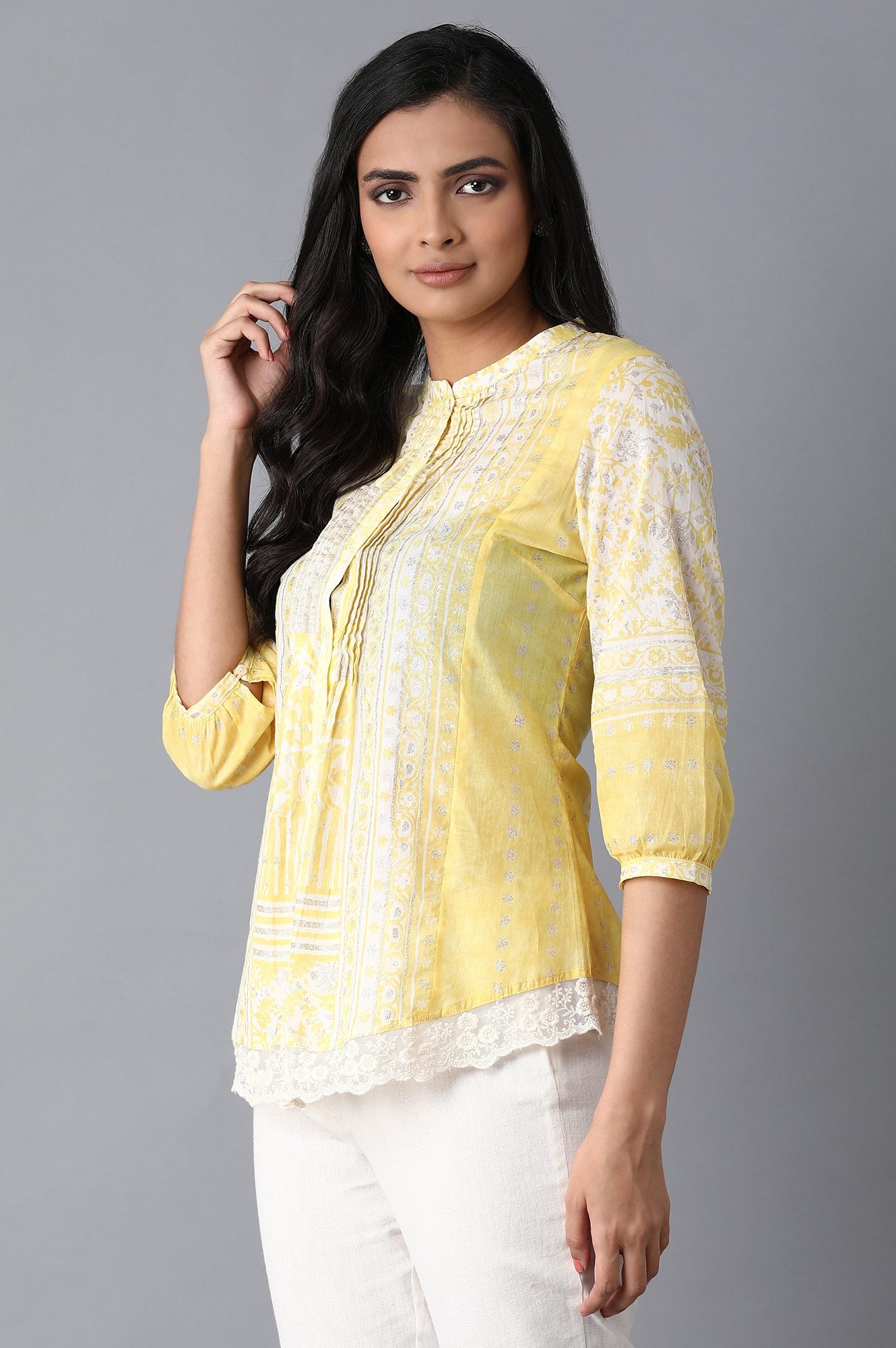 Yellow &amp; Ecru Printed Top