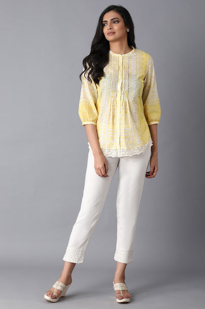 Yellow &amp; Ecru Printed Top