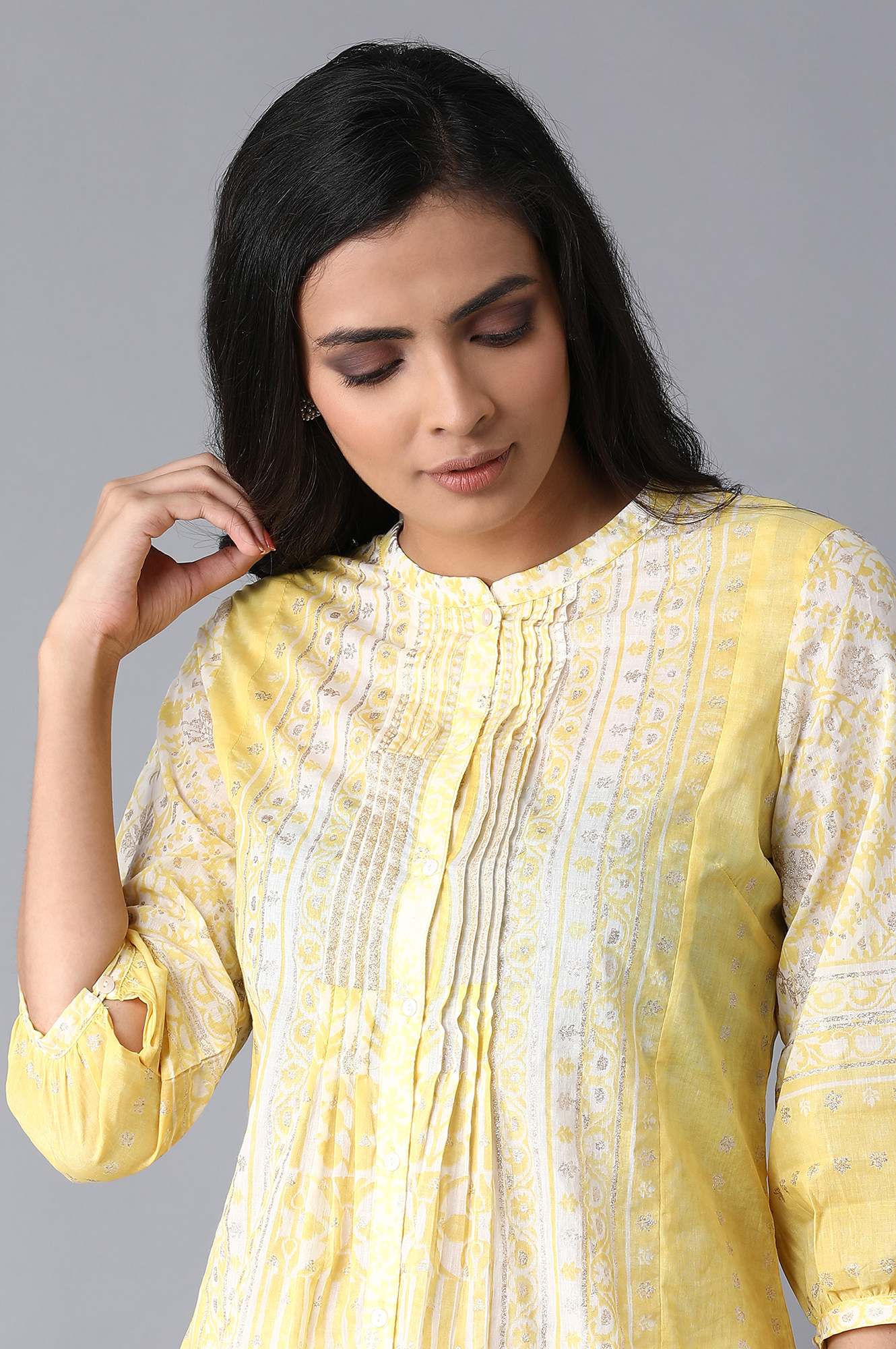 Yellow &amp; Ecru Printed Top