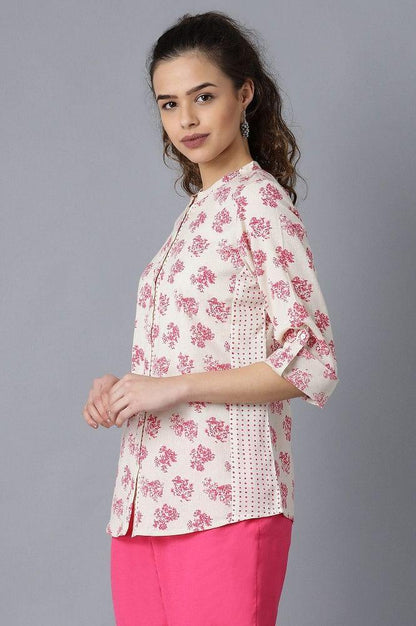 Ecru Printed Top - wforwoman