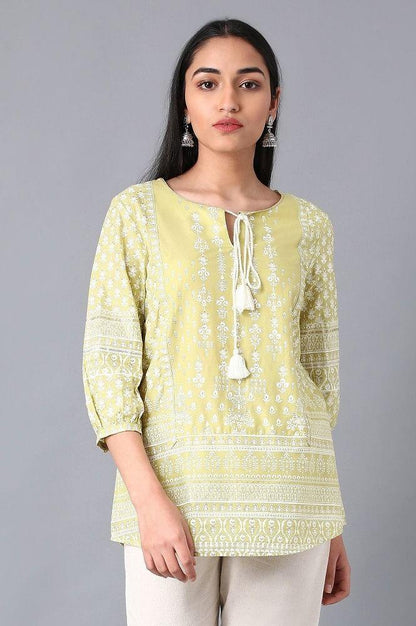 Green Round Neck Printed Top - wforwoman