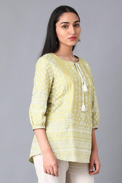 Green Round Neck Printed Top - wforwoman