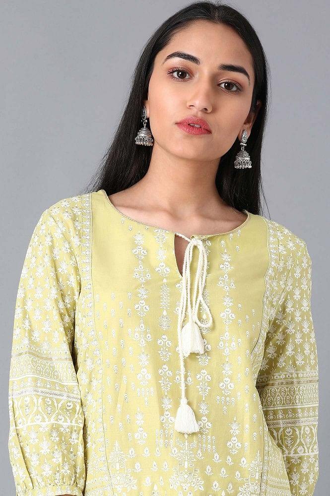 Green Round Neck Printed Top - wforwoman