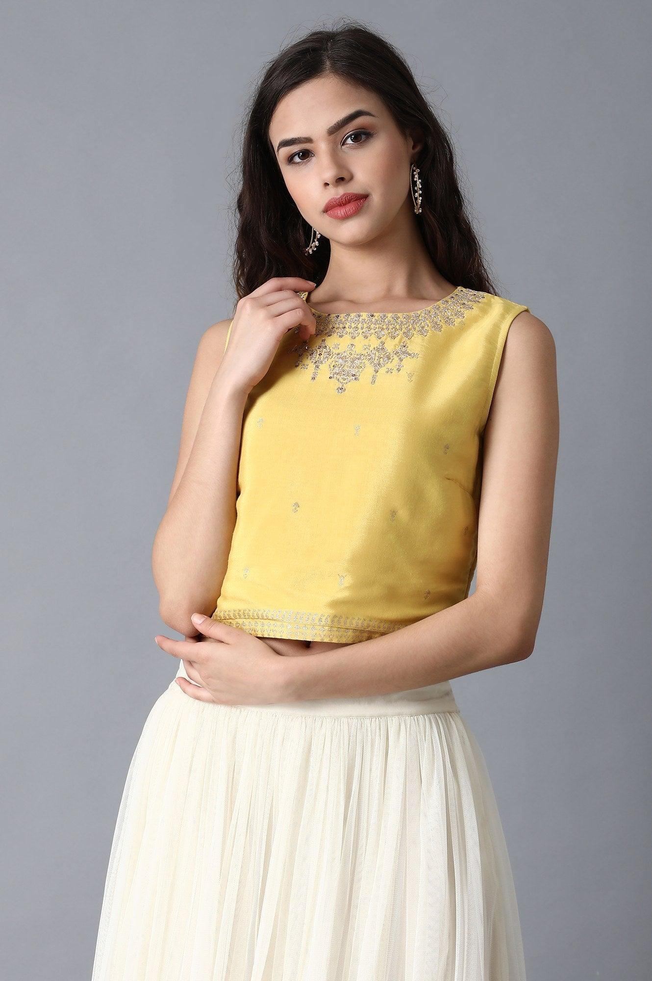 Yellow Round Neck Crop Top - wforwoman