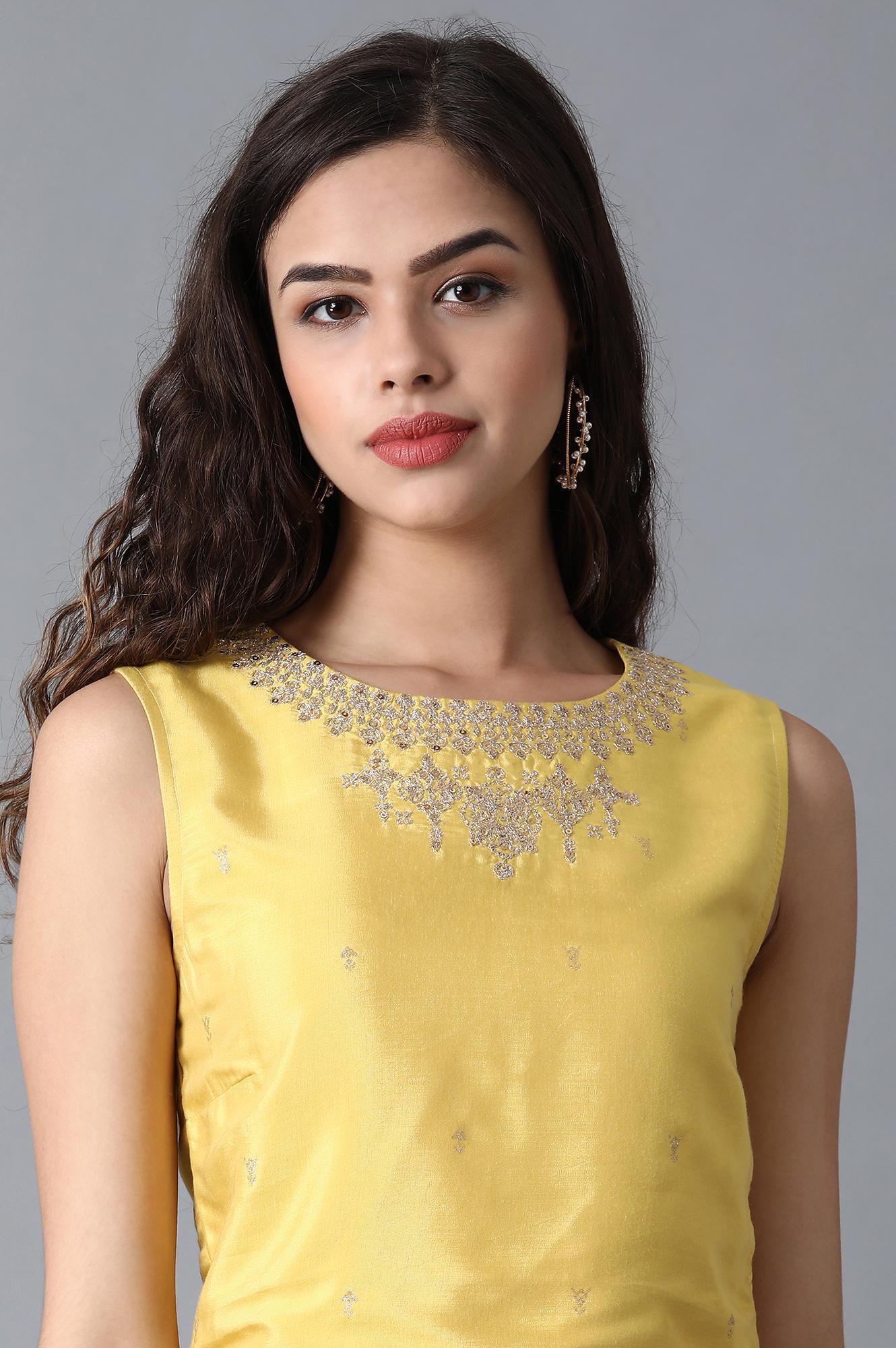 Yellow Round Neck Crop Top - wforwoman