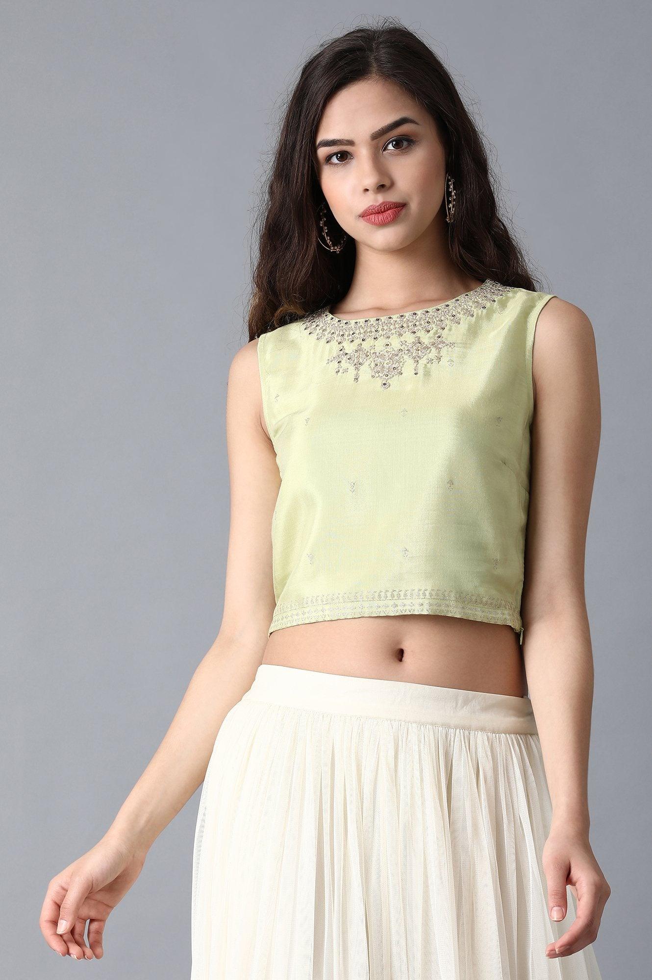 Green Round Neck Crop Top - wforwoman