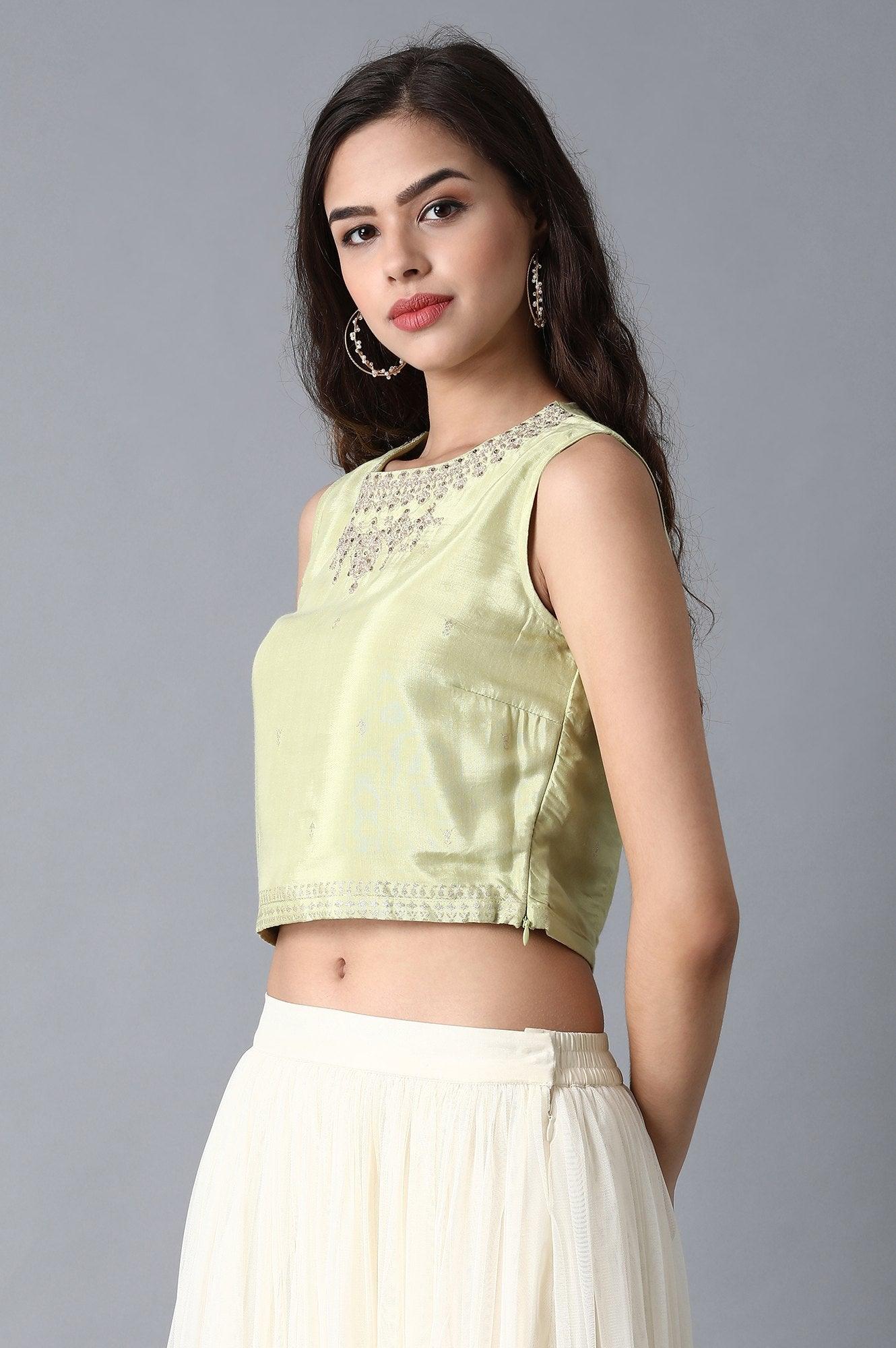 Green Round Neck Crop Top - wforwoman