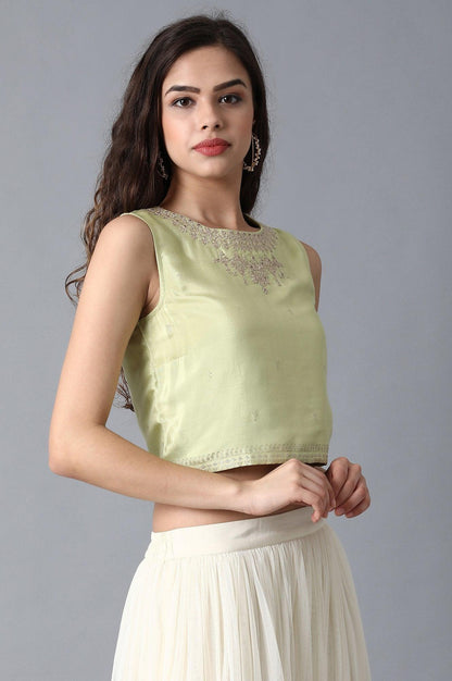 Green Round Neck Crop Top - wforwoman