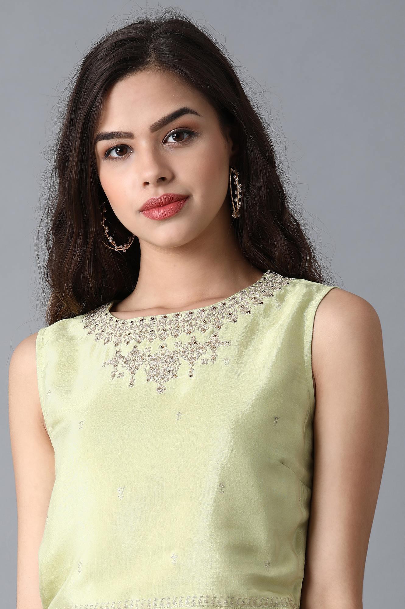 Green Round Neck Crop Top - wforwoman