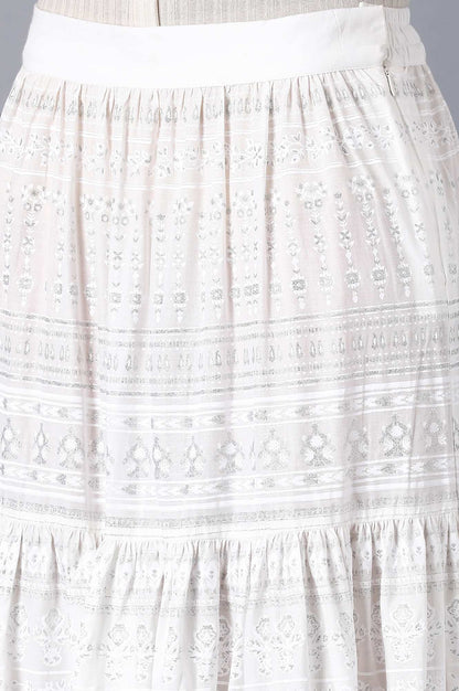 Ecru Glitter Printed Tiered Skirt