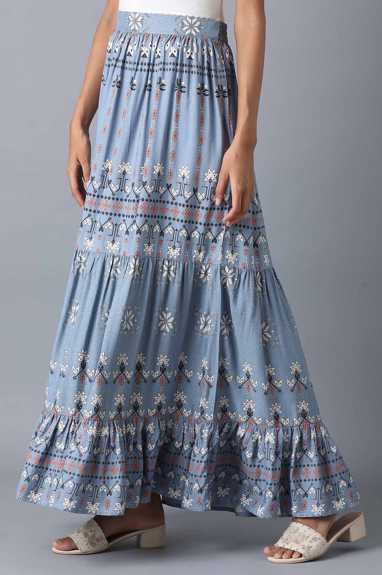 Chambray Blue Tiered Skirt