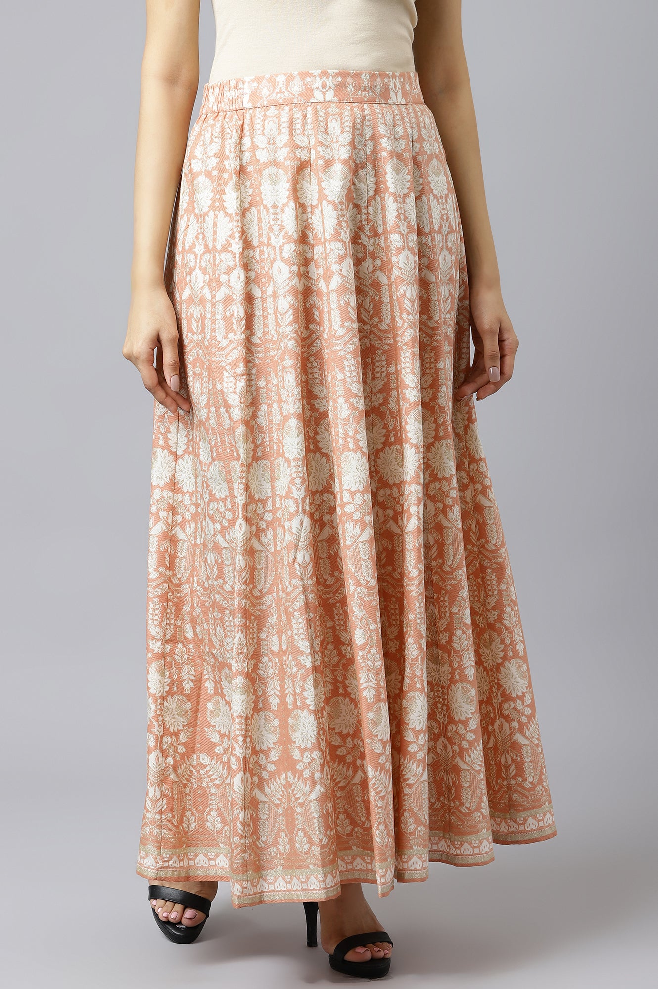 Peach Printed Kalidar Skirt